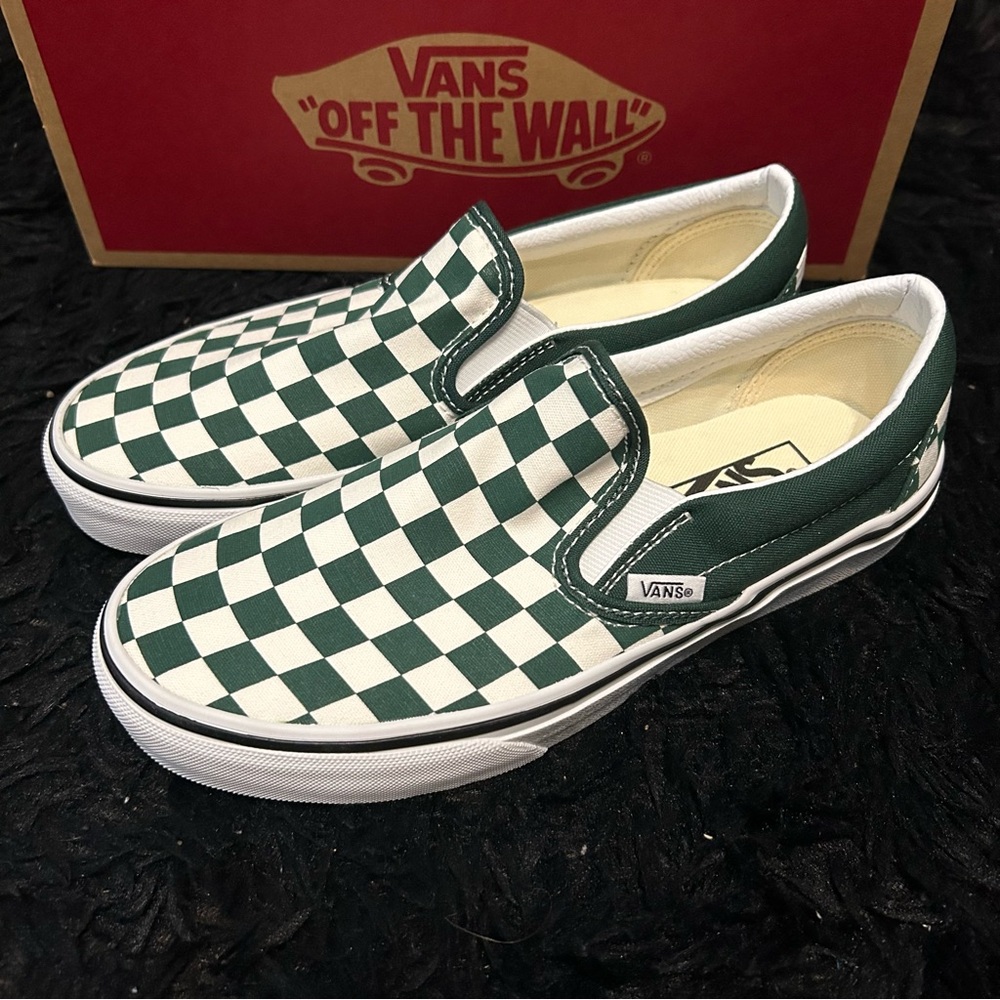 VANS off the wall checkerboard green slip on shoes sneakers women’s 7 new - Picture 2 of 7